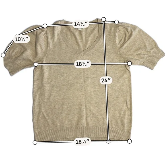 LOFT Outlet Puff Sleeve V-Neck Sweater Oatmeal Heather Knit Top L - Picture 2 of 6